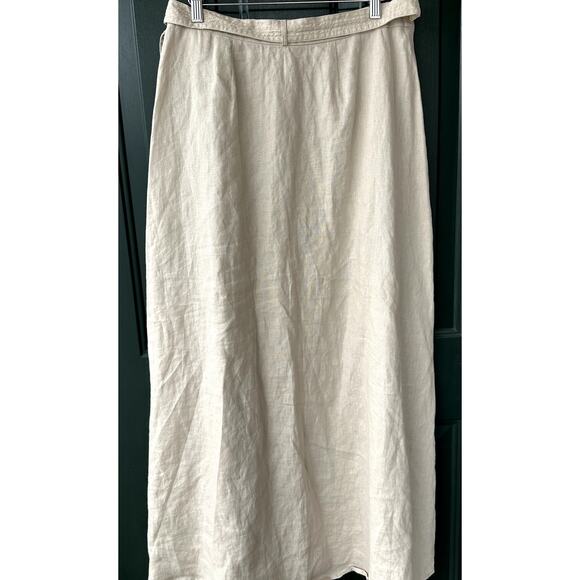 Trina Turk Sz M Out of Office 100% Linen Maxi Wrap Skirt, Minimalist Neutral - Picture 2 of 4